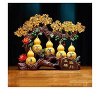 Décoration de bureau, Feng Shui Arbre d'Argent Jaune Cristal Calebasse Arbre du Chanceux Cristal Arbre Arbre Bonsaï Style Décoration pour la chance et la richesse Cadeau de pendaison Bonsaï Arbre