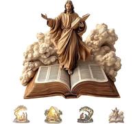 Décoration de bureau minimaliste for Noël, scène de la Nativité en acrylique 2D, ornement de table fin for la maison ou le bureau, décoration d'étagère de bureau chrétienne de Noël.(Colored--f)