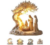 Décoration de bureau minimaliste for Noël, scène de la Nativité en acrylique 2D, ornement de table fin for la maison ou le bureau, décoration d'étagère de bureau chrétienne de Noël.(Colored--a)