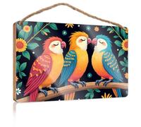 Décoration de bureau murale amusante avec trois perroquets colorés perchés sur une branche entourée de fleurs - Décoration d'extérieur d'automne (23 x 35 cm)