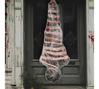 Décoration de cadavre gonflable grandeur nature pour Halloween - Faux cadavre d'horreur avec ruban d'avertissement, accessoire en tissu PVC imperméable pour intérieur/extérieur/cimetière/maison hantée