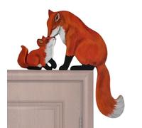 Décoration de cadre de porte renard - Sculpture artistique en bois - Statue d'angle mère et bébé renard - Accent intérieur distinctif fait à la main - Magnifique décoration d'animal rustique - Plaque