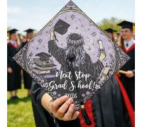 Décoration de casquette de remise de diplôme, livres artistiques fantaisistes, fleurs violettes pour diplômé 2026, décoration de chapeau pour souvenir mémorable, séance photo, 24,1 x 24,1 cm