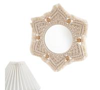 Décoration de cercle de Macrame-Mirror, Macrame suspendu au mur, crochet mural en miroir macrame de couleur tissu, décoration macrame-frinking-boho-étincelle avec perles en bois