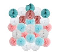 Décoration de cérémonie mariage DIY, boule ronde suspendue, pompon en papier nid d'abeille for baptême, fête d'anniversaire(Pink Blue Set,12inch(30cm))