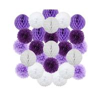 Décoration de cérémonie mariage DIY, boule ronde suspendue, pompon en papier nid d'abeille for baptême, fête d'anniversaire(Purple Set,6inch(15cm))