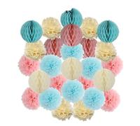 Décoration de cérémonie mariage DIY, boule ronde suspendue, pompon en papier nid d'abeille for baptême, fête d'anniversaire(Pink Blue Beige,6inch(15cm))