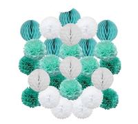 Décoration de cérémonie mariage DIY, boule ronde suspendue, pompon en papier nid d'abeille for baptême, fête d'anniversaire(Mint Set,6inch(15cm))