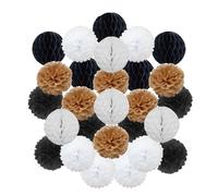 Décoration de cérémonie mariage DIY, boule ronde suspendue, pompon en papier nid d'abeille for baptême, fête d'anniversaire(Black Khaki,6inch(15cm))