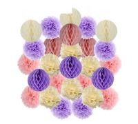 Décoration de cérémonie mariage DIY, boule ronde suspendue, pompon en papier nid d'abeille for baptême, fête d'anniversaire(Pink Purple Beige,10inch(25cm))