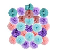 Décoration de cérémonie mariage DIY, boule ronde suspendue, pompon en papier nid d'abeille for baptême, fête d'anniversaire(Pink Purple Blue,10inch(25cm))