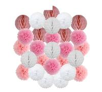 Décoration de cérémonie mariage DIY, boule ronde suspendue, pompon en papier nid d'abeille for baptême, fête d'anniversaire(Pink Set,8inch(20cm))