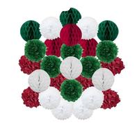 Décoration de cérémonie mariage DIY, boule ronde suspendue, pompon en papier nid d'abeille for baptême, fête d'anniversaire(Red Green,10inch(25cm))