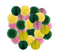 Décoration de cérémonie mariage DIY, boule ronde suspendue, pompon en papier nid d'abeille for baptême, fête d'anniversaire(Pink Green Yellow,6inch(15cm))