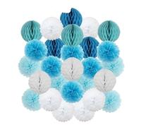 Décoration de cérémonie mariage DIY, boule ronde suspendue, pompon en papier nid d'abeille for baptême, fête d'anniversaire(Blue Set,12inch(30cm))