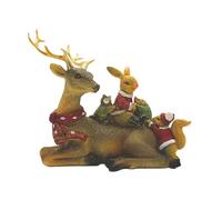 Décoration de cerf, Renne décoratif, cerf décoratif avec écharpe, Figurine de cerf, Figurine de Renne, cerf avec Bois et Lapin Assis sur Lui, Chouette, hérisson et écureuil en céramique Multicolore