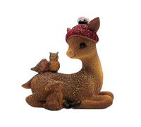 Décoration de cerf, Renne décoratif, Chevreuil décoratif avec Bonnet d'hiver, Figurine de cerf, Figurine de Renne, Chevreuil avec Paillettes dorées et Oiseau Assis sur Lui, Chouette et Lapin en