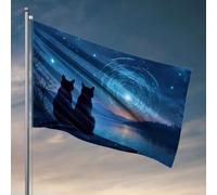 Décoration de chambre amusante avec deux chats regardant le ciel étoilé Drapeau de jardin Décoration de porte pour chambre à coucher (152 x 244 cm)