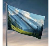 Décoration de chambre amusante avec pics enneigés qui s'élèvent au-dessus d'une vallée verte, drapeau décorations d'extérieur pour patio et grotte (152 x 244 cm)