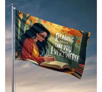 Décoration de chambre amusante avec texte en anglais « Reading will take you where » - Drapeau de jardin - Décoration de porte pour chambre à coucher (30 x 45 cm)