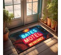 Décoration de chambre amusante Bates Motel Neon Sign Glow Against Tropical Night Sky Paillasson intérieur paillasson extérieur automne paillasson (50 x 80 cm)