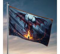 Décoration de chambre amusante - Bête monstrueuse émergeant des abysses ardentes dans les ruines urbaines - Drapeaux amusants pour les gars de chambre (60 x 90 cm)