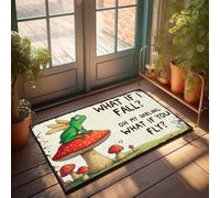 Décoration de chambre amusante Grenouille volante sur champignon : « What If I Fall? What If You Fly? » Paillasson d'intérieur ou d'extérieur (65 x 90 cm)