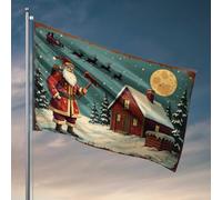 Décoration de chambre amusante Père Noël avec hache devant un drapeau de cabine enneigé pour homme - Drapeaux amusants pour chambre (152 x 244 cm)