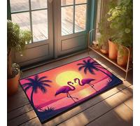 Décoration de chambre amusante Sunset Serenade : flamants roses amoureux paillasson extérieur automne paillasson cool (50 x 80 cm)