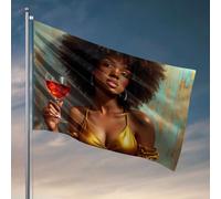 Décoration de chambre amusante Une femme dans une robe dorée tenant un verre de vin rouge. Drapeau pour chambre de garçon, décoration de porche d'automne (152 x 244 cm)