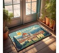 Décoration de chambre amusante vintage Florence Paysage urbain avec Duomo et breloque toscane Paillasson d'automne Tapis de bienvenue pour porte d'entrée Intérieur Extérieur MA (50 x 80 cm)