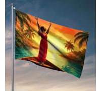 Décoration de chambre avec drapeau « Une femme dans une robe rouge debout sur un bateau, bras levés », décoration de terrasse de camping-car pour l'intérieur (60 x 90 cm)