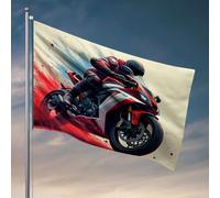 Décoration de chambre de dortoir universitaire Rider Speeding sur une moto rouge. Drapeaux décoratifs amusants pour homme (152 x 244 cm)