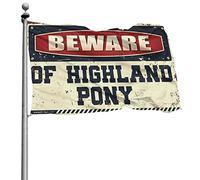 Décoration de chambre de garçon avec drapeau « Beware of Highland Pony » - Accessoires de décoration pour la maison, le bar, le bureau - 60 x 90 cm