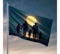 Décoration de chambre de garçon avec inscription « Adolescent Family Walking On The Beach Under A Full Moon » Drapeau mural amusant à accrocher dans votre chambre (60 x 90 cm)