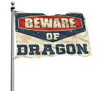 Décoration de chambre drôle Beware Of Dragon Drapeau rétro Décoration de chambre pour les gars (30 x 45 cm)