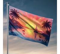 Décoration de chambre drôle coucher de soleil sérénité avec voilier et flamants roses drapeaux pour homme grotte hiver jardin drapeaux (60 x 90 cm)