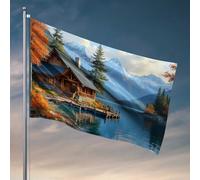 Décoration de chambre d'université pour gars, cabine confortable au bord du lac en automne, dortoir, accessoires de piscine (60 x 90 cm)