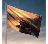 Décoration de chambre d'université pour gars coucher de soleil sérénité : un chien paisible au bord du lac drapeaux pour homme grotte décoration de bureau pour hommes (120 x 180 cm)