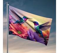 Décoration de chambre d'université pour gars, deux colibris sur des fleurs vibrantes, drapeaux de décoration de cour pour dortoirs (120 x 180 cm)