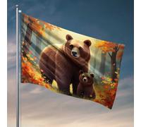 Décoration de chambre d'université pour gars, forêt d'automne avec ours et fleurs, drapeau, dortoir, accessoires de piscine (120 x 180 cm)