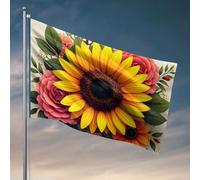 Décoration de chambre d'université pour gars tournesol et roses Arrangement floral Drapeau de jardin Accessoires drapeaux amusants pour dortoir (30 x 45 cm)