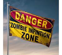 Décoration de chambre d'université pour gars Zombie Infestation Avertissement : Danger Ahead ! Drapeaux pour chambre de filles Accessoires de drapeau de jardin (152 x 244 cm)