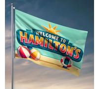 Décoration de chambre d'université pour les gars Bienvenue à Hamilton's Beach! Drapeau de jardin Accessoires de drapeau de dortoir amusants (152 x 244 cm)