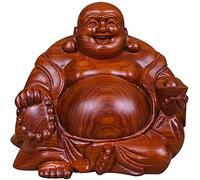 Décoration de chambre esthétique, centre de table TV, statue d'art, décoration Feng Shui Bouddha Maitreya tenant un lingot Bouddha rieur Statue de Bouddha en bois Décoration Naturel Rouge 0719 (Taille