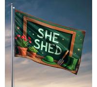 Décoration de chambre pour garçon - Outils de jardinage et plantes sur une table avec « She Shed » écrit sur un tableau noir - Drapeau d'automne pour jardin - Accessoires de terrasse (120 x 180 cm)