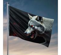 Décoration de chambre pour garçons Adolescent Un loup féroce avec des yeux rouges brillants. Drapeau amusant pour jardin, décoration d'intérieur pour homme (152 x 244 cm)