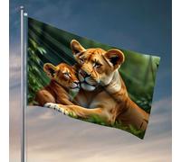 Décoration de chambre pour garçons Adolescent Une Lionne et son ourson dans le drapeau de la jungle Man Cave Rules Décoration hippie (120 x 180 cm)