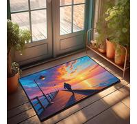Décoration de chambre pour garçons Adolescent Une personne marche le long d'une jetée en bois comme le soleil se couche, projetant des teintes chaudes à travers le ciel Paillasson amusant Décoration