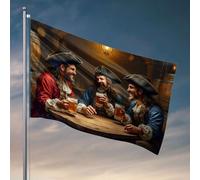 Décoration de chambre pour garçons - Trois pirates - Profitez d'une boisson copieuse ensemble - Drapeaux de jardin amusants - Décoration d'intérieur pour homme (120 x 180 cm)